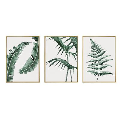 China Modern Green Plant Tropical Palm Leaves Canvas Painting With Solid Wood Frame for sale