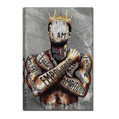 China Motivational Abstract Expressions Black Man Portrait Wall Art I Am The King Authorized Painting Abstract Canvas Prints for sale