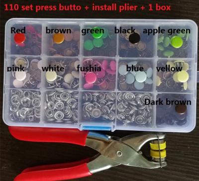 China Ebay dry cleaning hotsale box packed 9.5mm mix colors fork snap button fastener with snap pliers studs snaps button DIY home use for sale