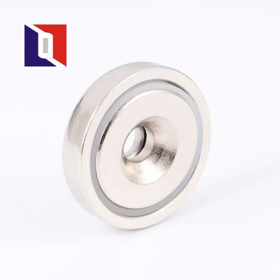 China Industrial Magnet Round Base Neodymium Milled Pot Magnet With Hole Te koop