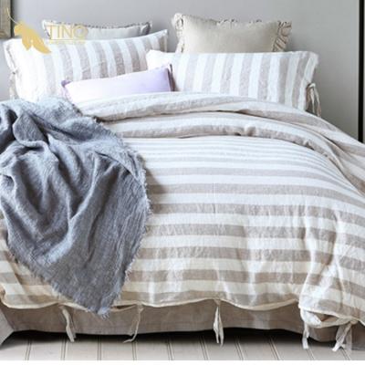 China Simply 100% Linen Duvet Cover Set Organic Stripe Linen Bedding Set for sale