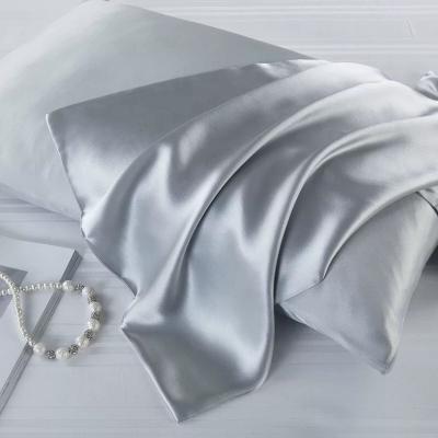 China 2022 Side Mulberry 100% Champagne Silk Pillowcase 19 Momme Anti-Static Pure Silk Satin Double Pillowcase With Hidden Zipper for sale