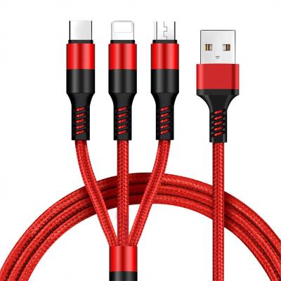 China Wholesale MP3/MP4 Player Usb Cable 3 In 1 Multi Data Cable 3in1/3-in-1/mfi Mobile Phone Fast Charging Charger Cable 3 In One for sale