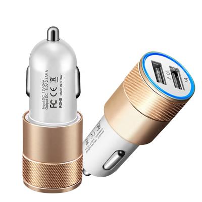 China UniversalÂ   Round Metal Bullet Car Charger Dual Usb Car Charger Car Phone Charger for sale