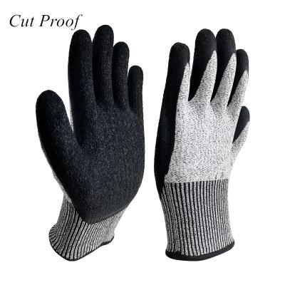 China Abrasion Resistant Hppe Fiberglass Knit Liner Latex Coated Work Safety Guantes Luvas Guantes Anticorte 5 Level Cut Resistant Mens Anti Cut Gloves for sale