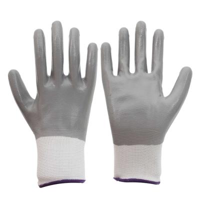 China Abrasion Resistance Logo Anti Slip Garden Work Custom Nitrile Coated Polyester/Nylon Knitted Mechanic Safety Hand Gloves for sale