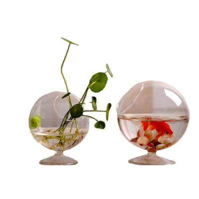 China Hydroponic Glass Desktop Mini Fish Tank Eco-Friendly Goldfish Viable Clear Glass Round Tank Aquarium Vase for sale