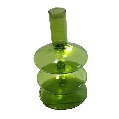 China Home High Quality Green Glass Candle Holder Table Decoration Wedding Decoration Clear Glass Candle Holder for sale