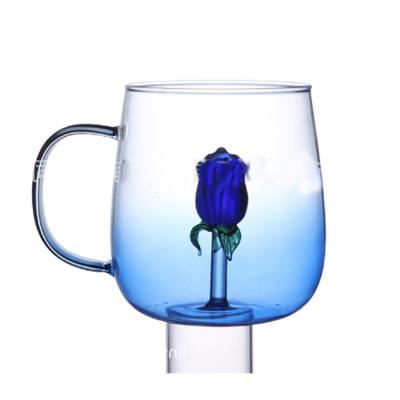 China New Product Sustainable Flower Rose Shape Tea Drinking Colored Glass Cup for sale