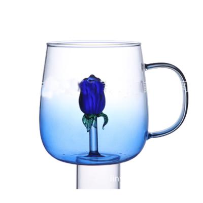 China Best Viable Prices Solid Rose Flower Shape Borosilicate Glass Mug for sale