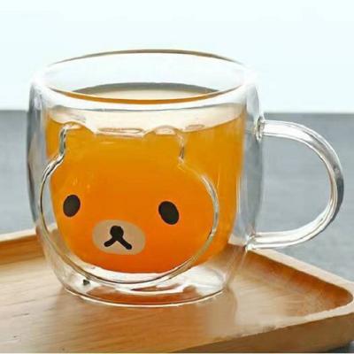 China Reusable Good Quality Wholesale Reusable Cute Bear Coffee Cup Double Wall Glass Borosilicate Glass Mug for sale