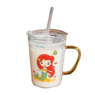 China 450ML 500ML Milk Viable Modern Minimalist Cute Design Clear Glass Tea Juice Cup Cartoon for sale