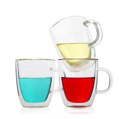 China Modern High Quality Reusable Heat Resistant Double Wall Coffee Mug Transparent Clear Glass Mugs for sale