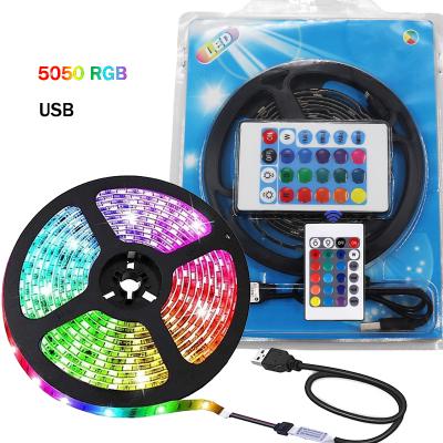 China Waterproof Flexible Color 2M USB Multiple Connector 5V 5050 RGB 24key 30lights/meter LED Strip Remote Control Set for sale