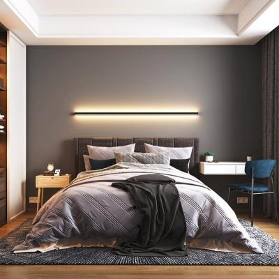 China Customized Aluminum Simple Minimalist Linear Lamp Wall Lamp Style Surface Sand Black Decoration Hotel Bedside Living Room Bedroom Wall Lamp for sale