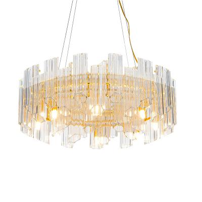 China Residential simple light luxury postmodern creative circular glass chandelier European style dining room and bedroom lamps for sale