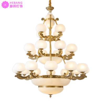 China Hotel lobby villa living room hotel lobby duplex luxury brass jade chandeliers with 4 floors for sale