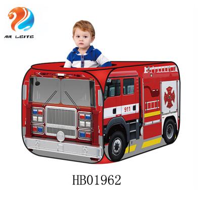 China Easy Foldable Tent Hot Selling Polyester Catstle Kids Funny Fire Engine Portable Toy Tent For Baby Kids Play Tent Kid Tent Room for sale