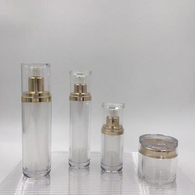 China Wholesale Cosmetic 30g 15ml 30ml 50ml 4Pcs Set Acrylic Lotion Transparent Empty Round Glass Bottle Customize OEM for sale