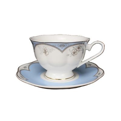 China Cheap Sustainable 200ml Blue Bulk Tea Cups And Saucers For Home Use for sale