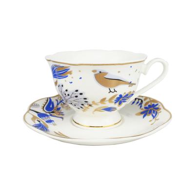 China Sustainable Style Ceramic European Tea Cups With Saucer In Bulk White for sale