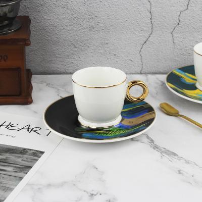 China 2021 Viable New Design Chaozhou Manufacture New Bone China Porcelain Coffee Cup With Saucer for sale