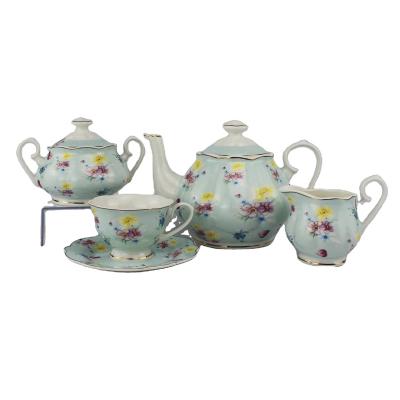 China New Design Coffee Cup Saucer Bone China Ceramic Tea Set Viable Royal Floral British Style 15pcs Tea Set for sale