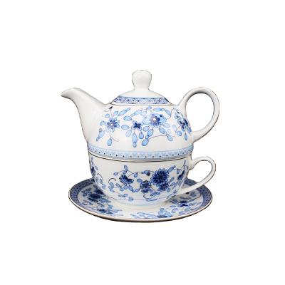 China Viable Blue Floral Porcelain Coffee 15PCS Creamer and Sugar Pot Set Teacup Sets with Teapot for Women and Tea Party for sale