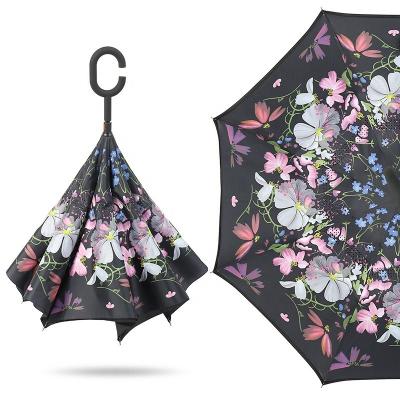 China Coastal Custom Logo Free Sunny Umbrella C Shaped Handle Double Handle Reverse Creative Umbrella Long for sale