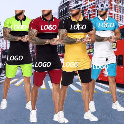 China 2021 Summer Cotton Sweat Gym Breathable Two Piece Shirt Custom Patch Joggers And Shorts Men'S Shorts Set for sale