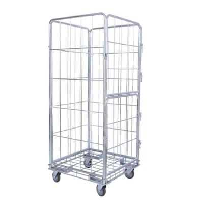 China Durable Roll Cage Warehouse Roll Container Wire Mesh Roll Container Package N Folding Roll Cage Durable Cargo Trolley Mobile Steel Cage Cart for sale