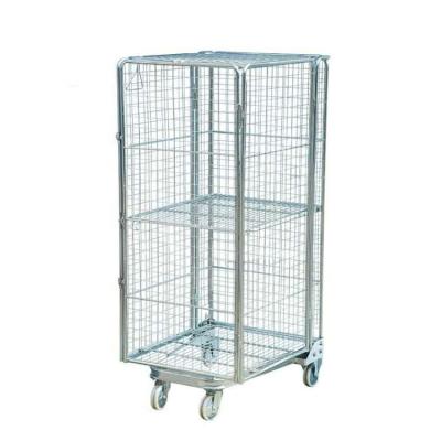 China Folding Supermarket Galvanized Steel Collapsible Nesting Security Wire Mesh Cargo Storage Roll Container For Sale for sale