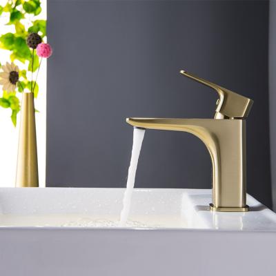 China Hot Selling Gold Metered Faucets Item Bathroom Use Basin Faucet Single Lever Brushed Faucet for sale