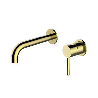 China J-STAR Metered Faucets in Gold Brass Finish CUPC Wall Design Body Face Single Lever Basin Faucet Curved for sale