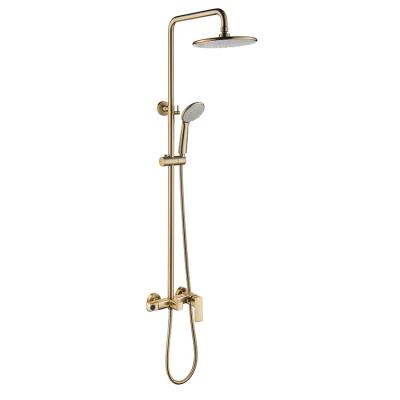 China With Factory Direct Gold Brushed Brass Body Slide Bar J-STAR Exposed Shower Set Shower Faucet For Bathroom for sale