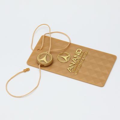 China Recyled Factory Quickly Customized Brand Logo Hard Embossed Plastic Material Tag Link Chain Swing Hang Tags For Clothing for sale