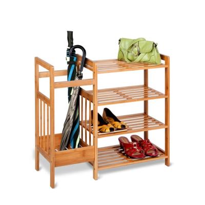 China CLASSIC Modern Bamboo 4 Tier Shoe Storage Standing Rack For Sale With Umbrella Storage Frame for sale