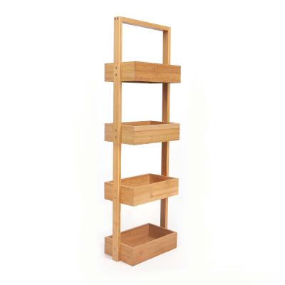 China Sustainable 4 Tier Bathroom Shelf Storage Bamboo Toiletries Rack Organizer for sale