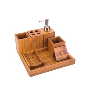 China Professional Modern Hot Sale Lower Price Natural Bamboo Bathroom Accessory 6 Pieces Set Modern for sale