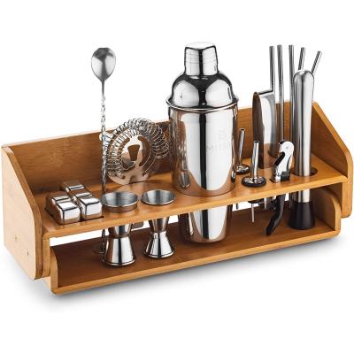 China Traditional Hot Sale Professional Bartender Kit Accessories With Rack Factory Outlet Bartender Tool Set With Shelf for sale