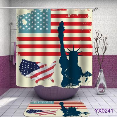 China Viable stock ready to ship! Factory New Creative USA Flag Printing Shower Curtain Bathroom Curtain for sale