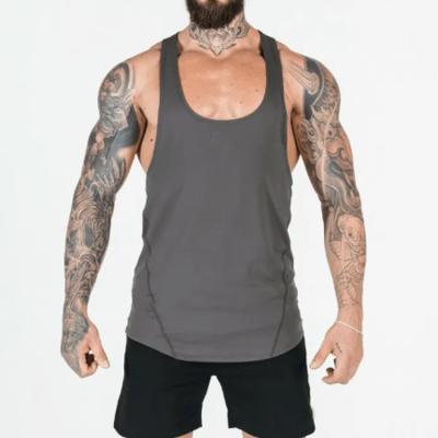 China Hot Selling QUICK DRY Men Print Muscle Drop Sleeve Opening Workout Scoop Edge Tank Top Singlet In Eco-friendly Material for sale