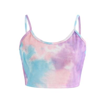 China OEM SERVICE QUICK DRY PROFESSIONAL LADIES DYE TIE CROP TANK TOP IN SHORT RIB MULTICOLOR SINGLET FOR WOMEN for sale