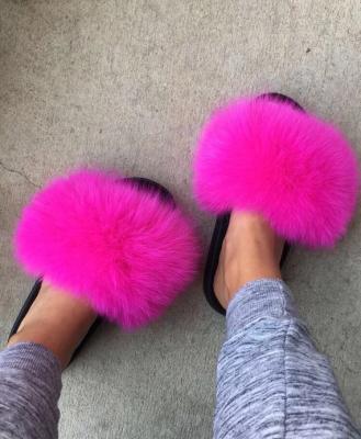 China Real Fox Fur Slippers Women Soles Summer Lightweight Colorful Indoor Outdoor Flat Shoes for sale