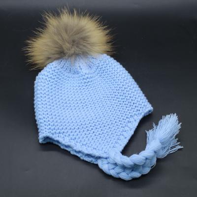 China breathable & 100% Baby Pom Pom Beanies Custom Label Crochet Knitted Faux Fur Toddle Hats Wholesale Winter Kids Cotton Skein Waterproof Double for sale