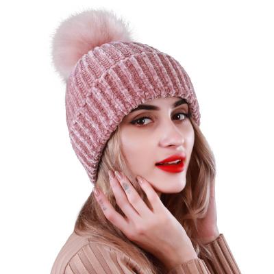 China New autumn and winter chenille autumn and winter thick bud crochet yarn crochet dobby retro artist hat female Japanese cute hair ball hat artist hat for sale