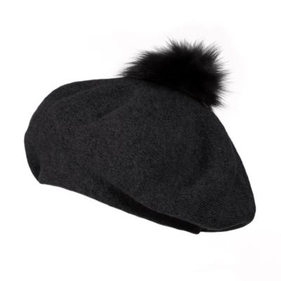 China breathable & RTS Autumn Winter Wholesale Knitted Beret Waterproof Hats For Women Fur Pompom Beret Hat Fashion Solid Color Custom Beanie for sale