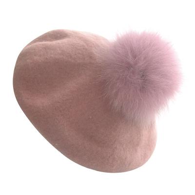 China breathable & High Quality Women Winter Wool Beret Fashion Hats Flip Flop Real Raccoon Fur Ball Pompom Waterproof Beanies Hats for sale