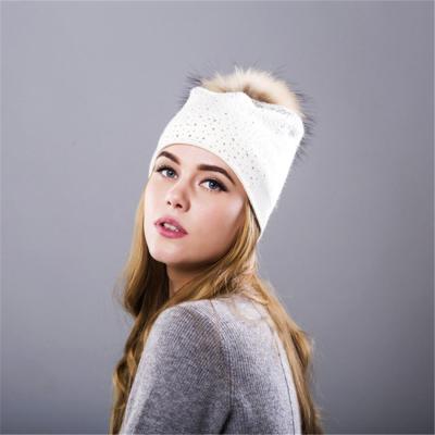 China breathable & 2021 women's hat wool hat waterproof hot sale winter knitted pom 100% adult cashmere beanie pom hats real for sale