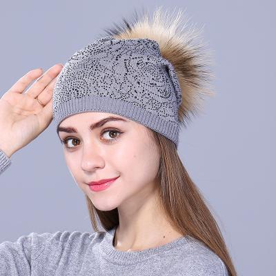 China 2021 new Fameal winter fur pom hats dobby knitted hat wool beanie knit hat beanies with pom pom hat wholesale for sale